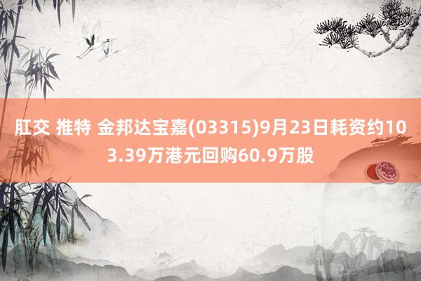 肛交 推特 金邦达宝嘉(03315)9月23日耗资约103.39万港元回购60.9万股